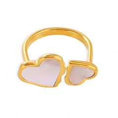 Mother-of-Pearl Double Heart Open Ring