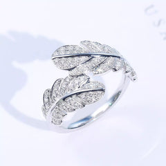 Nicolette Dainty Pavé Feather Adjustable Ring