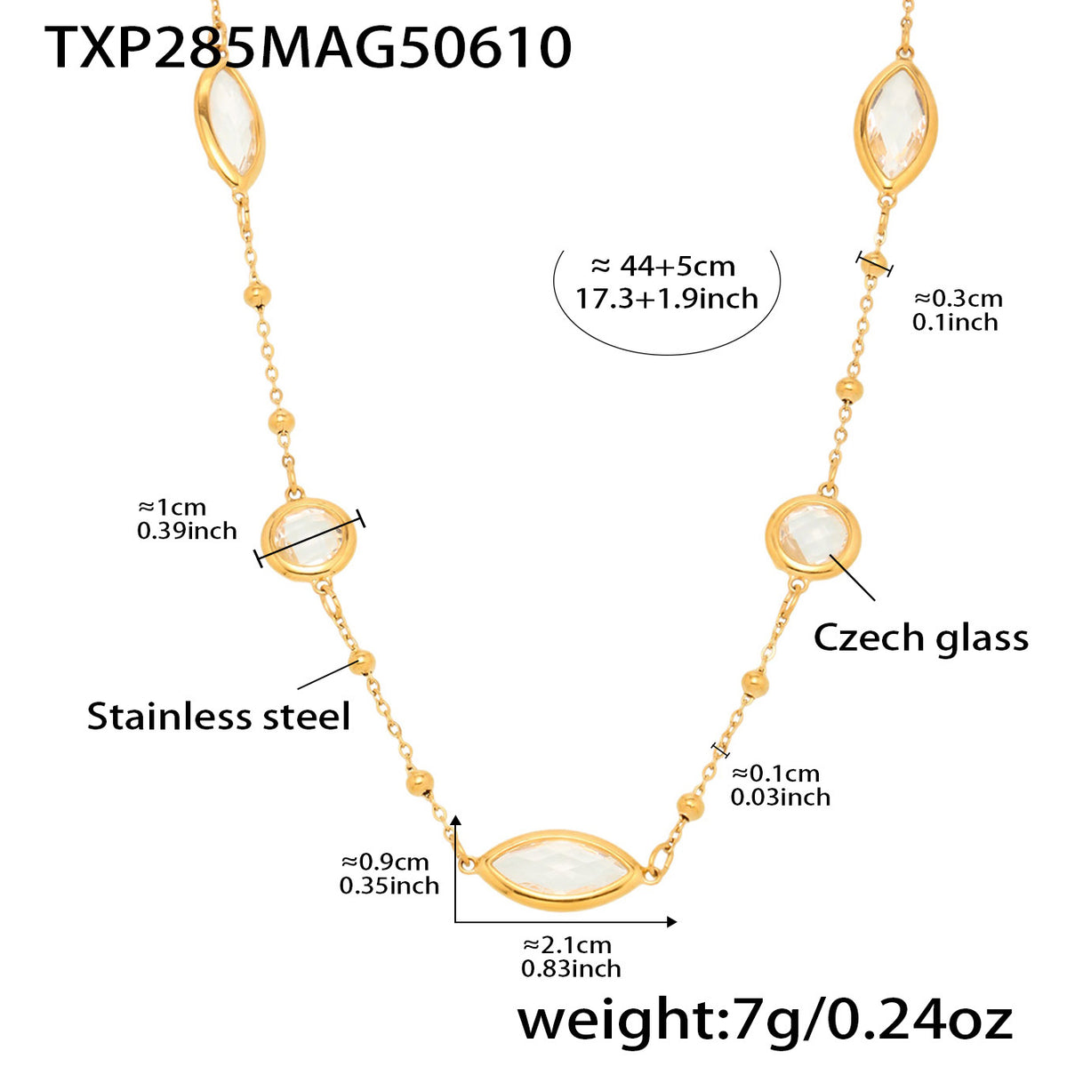 Gold-Tone Faceted Glass Link Necklace