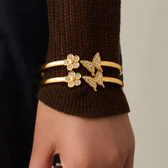 Cubic Zirconia Flower and Butterfly Cuff Bracelet