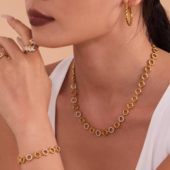 Cubic Zirconia Circle Link Necklace or Bracelet