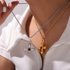 Tiger Eye or Dark Accent Cross Pendant Necklace
