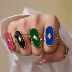 18K Gold-Plated Geometric Enamel Open Ring