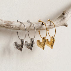 Matte Heart Charm Open-Hoop Earrings