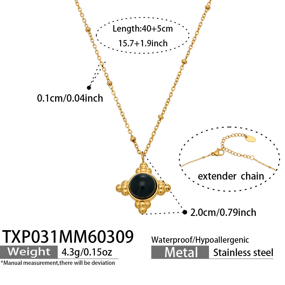 Black Agate Cross-Motif Pendant Necklace & Earrings