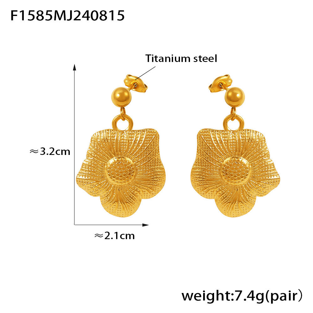 18K Gold-Plated Textured Flower Drop Earrings