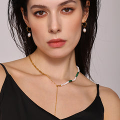 Green Stone & Freshwater Pearl Necklace or Earrings