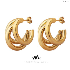 Triple-Line Hollow Hoop Earrings