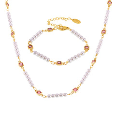 18K Gold-Plated Cubic Zirconia Pearl-Look Necklace or Bracelet