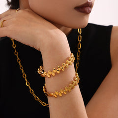 18K Gold-Plated Polished Disc Link Bangle