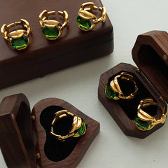 Green Faceted Stone Link Ring