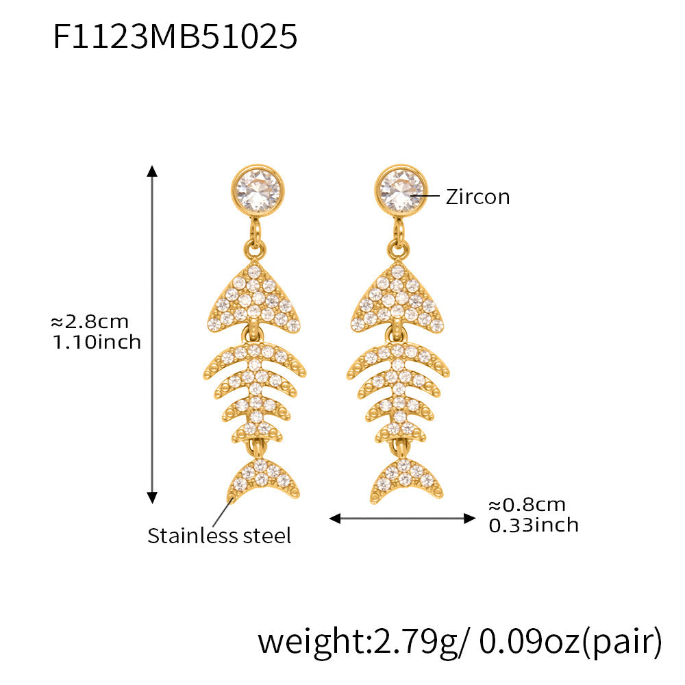18K Gold-Plated Fishbone Earrings and Ear Cuff