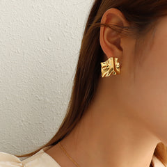 18K Gold-Plated Folded Texture Stud Earrings