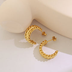 18K Gold-Plated Twisted Multi-Row Hoop Earrings