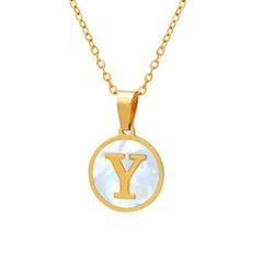 White Shell Initial Medallion Necklace