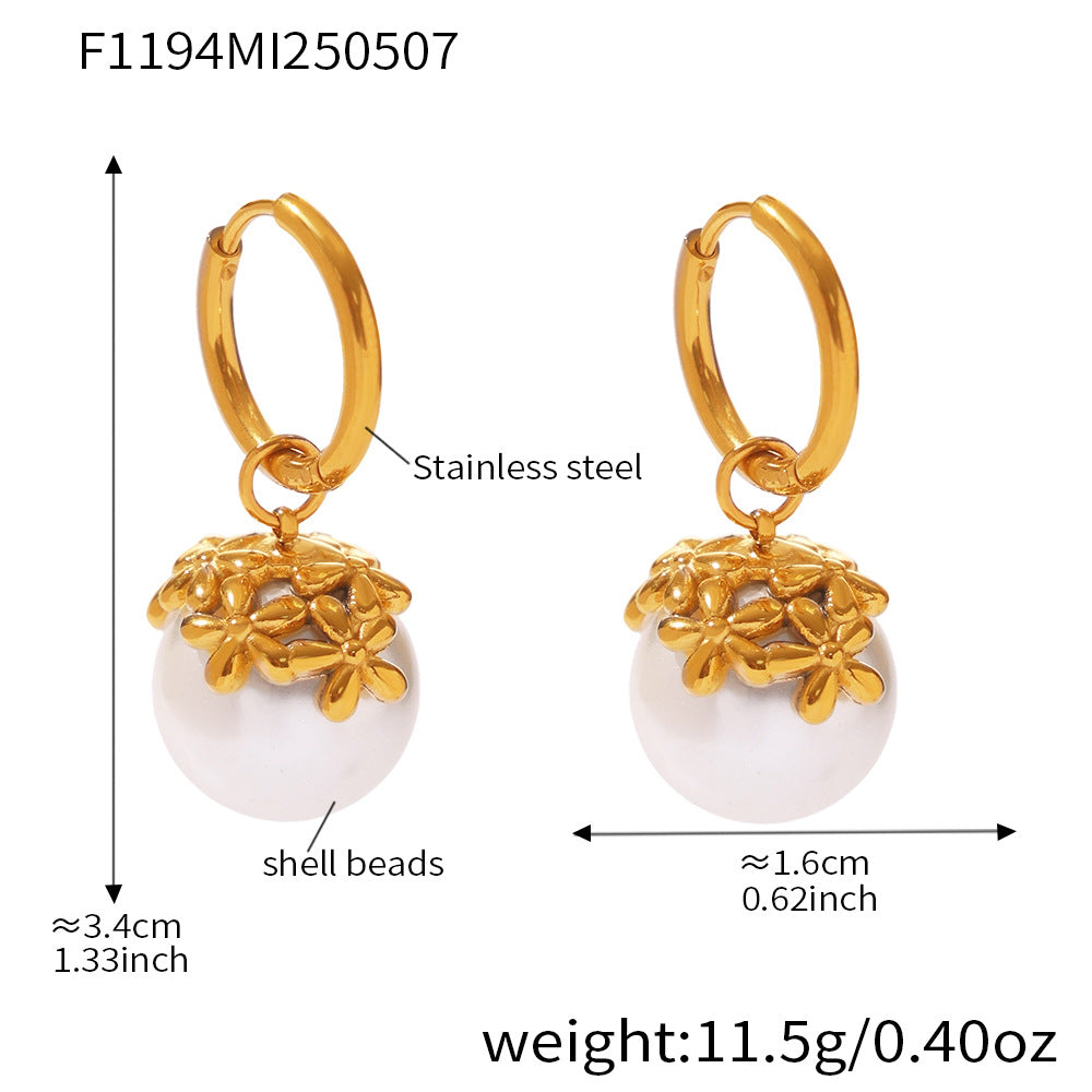 Shell Pearl-Look Flower Cap Drop Earrings