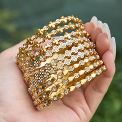 18K Gold-Plated Floral Sparkling Bangle Designs