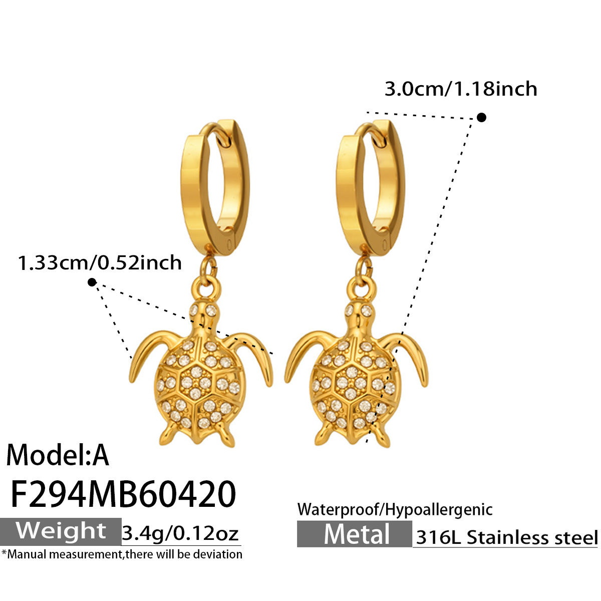 18K Gold-Plated Cubic Zirconia Turtle Drop Earrings
