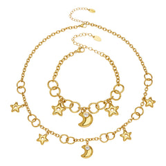 Star & Crescent Moon Charm Necklace or Bracelet