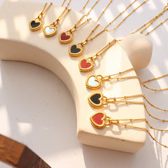 Reversible Shell-Inlay Heart Pendant Necklace