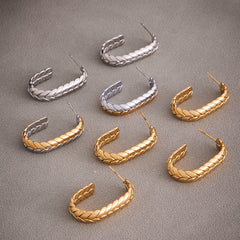 Woven Texture Two-Tone Hoop Earrings