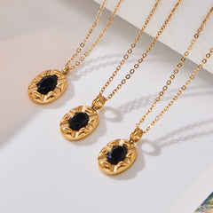 Black Cubic Zirconia Oval Pendant Necklace