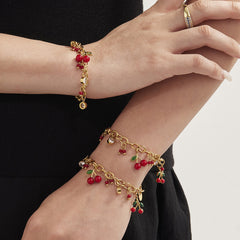 Gold-Tone Enamel Cherry Charm Necklace or Bracelet