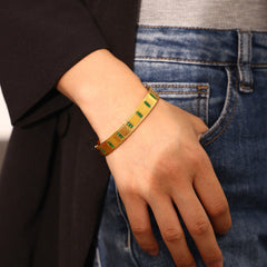 18K Gold-Plated Green Glass Station Bangle