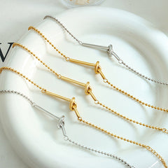 18K Gold-Plated Knotted Bar Bead Bracelet