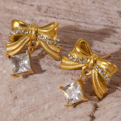 Bow Glass-Stone & Cubic Zirconia Stud Earrings