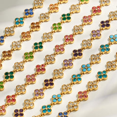 Color Cubic Zirconia Four-Petal Flower Jewelry