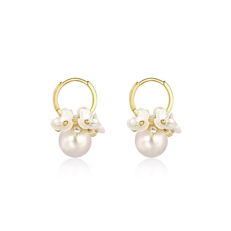 Daphne Vintage-Inspired Pearl Floral Huggie Earrings