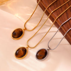 Tiger-Eye & Black Agate Oval Pendant Necklace