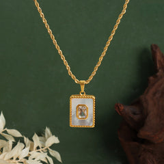 White Shell and Cubic Zirconia Rectangle Necklace
