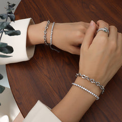 Silver-Tone Double-Layer Cubic Zirconia Bracelet
