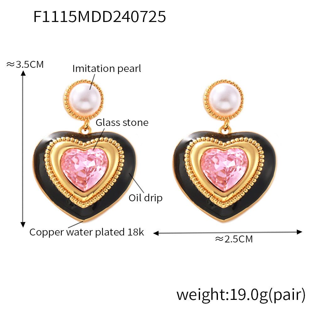 Heart-Shaped Glass Accent Drop Earrings
