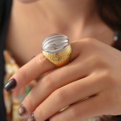 18K Gold-Plated Ridged Oval Statement Ring