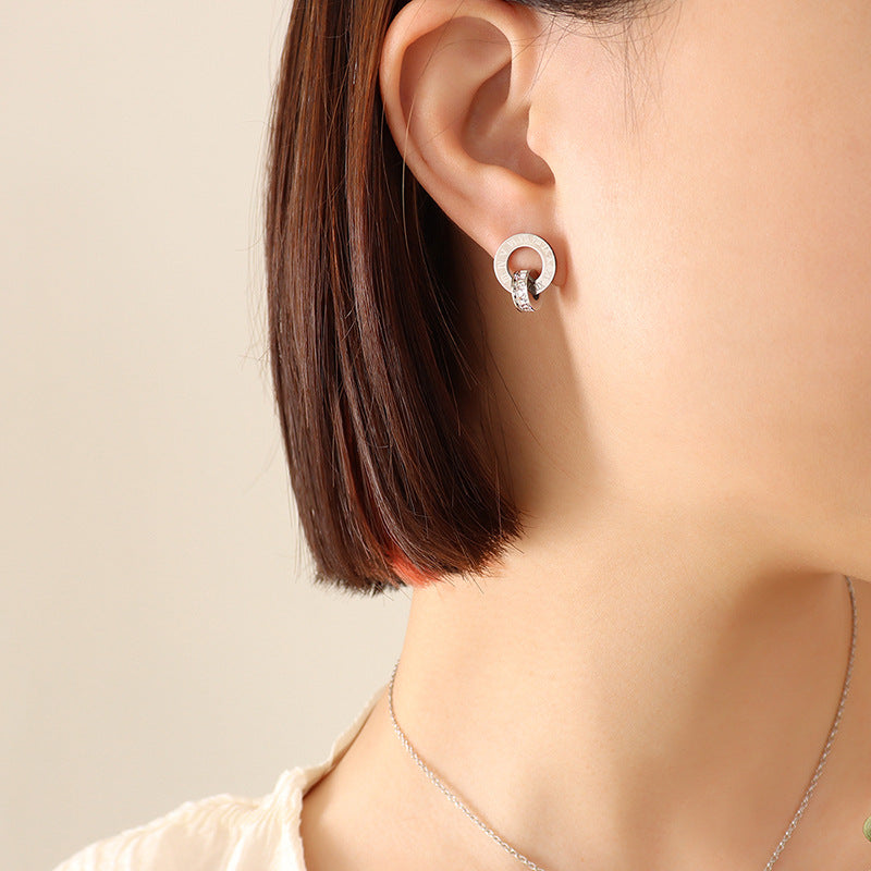 Roman Numeral Double-Ring Necklace & Earrings