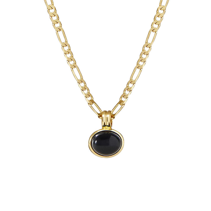 Camille Black Agate Oval Pendant Necklace