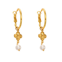 18K Gold-Plated Clover Pearl-Look Drop Hoop Earrings