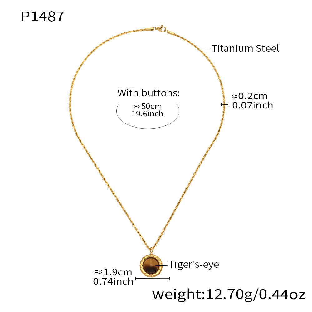 18K Gold-Plated Stone Pendant Rope Chain Necklace