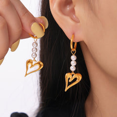 18K Gold-Plated Pearl-Look Heart Drop Earrings