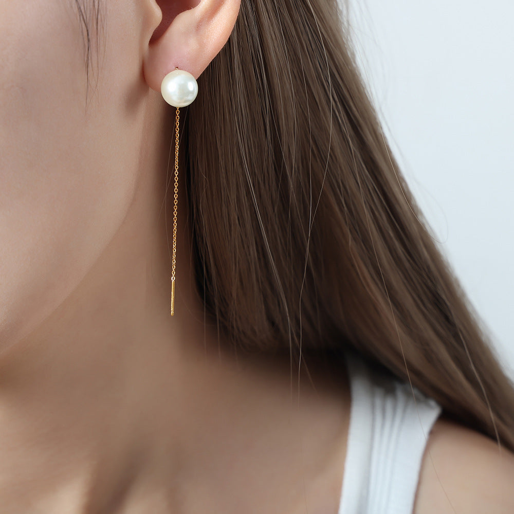 Shell-Pearl-Look Threader Earrings