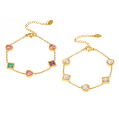 Cubic Zirconia Heart & Square Station Bracelet