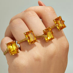 18K Gold-Plated Yellow Glass Statement Ring