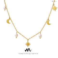 Freshwater Pearl Star and Crescent Necklace