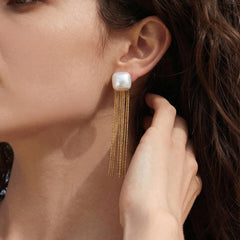 Shell Pearl-Look Chain Tassel Earrings