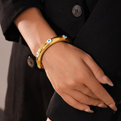 18K Gold-Plated Enamel Evil Eye Open Cuff