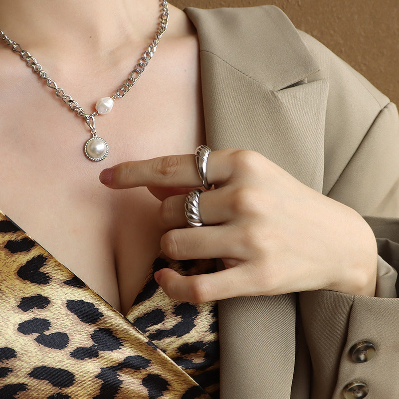 Gold-Tone and Silver-Tone Ribbed Dome Ring