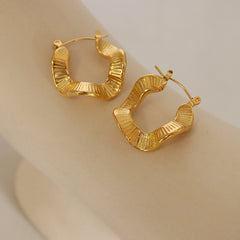 18K Gold-Plated Wavy Textured Hoop Earrings